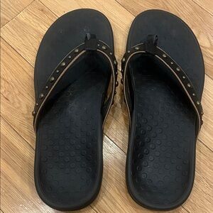 Vionic Black Thong Sandals with Bronze Studs